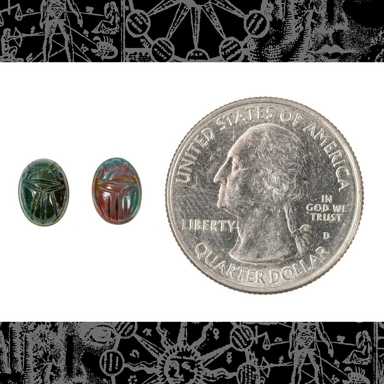 Bloodstone Scarab Flat Back 8mm x 6mm Cabochons - Set of Two - XXX - STC11